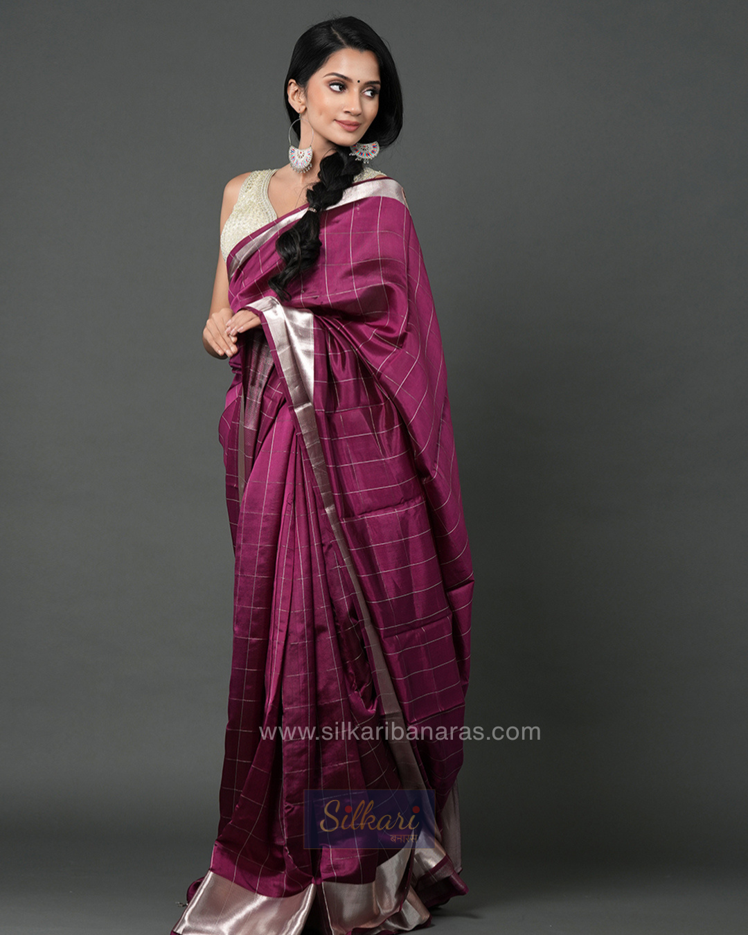 Wine Purple Pure Banarasi Silk Saree