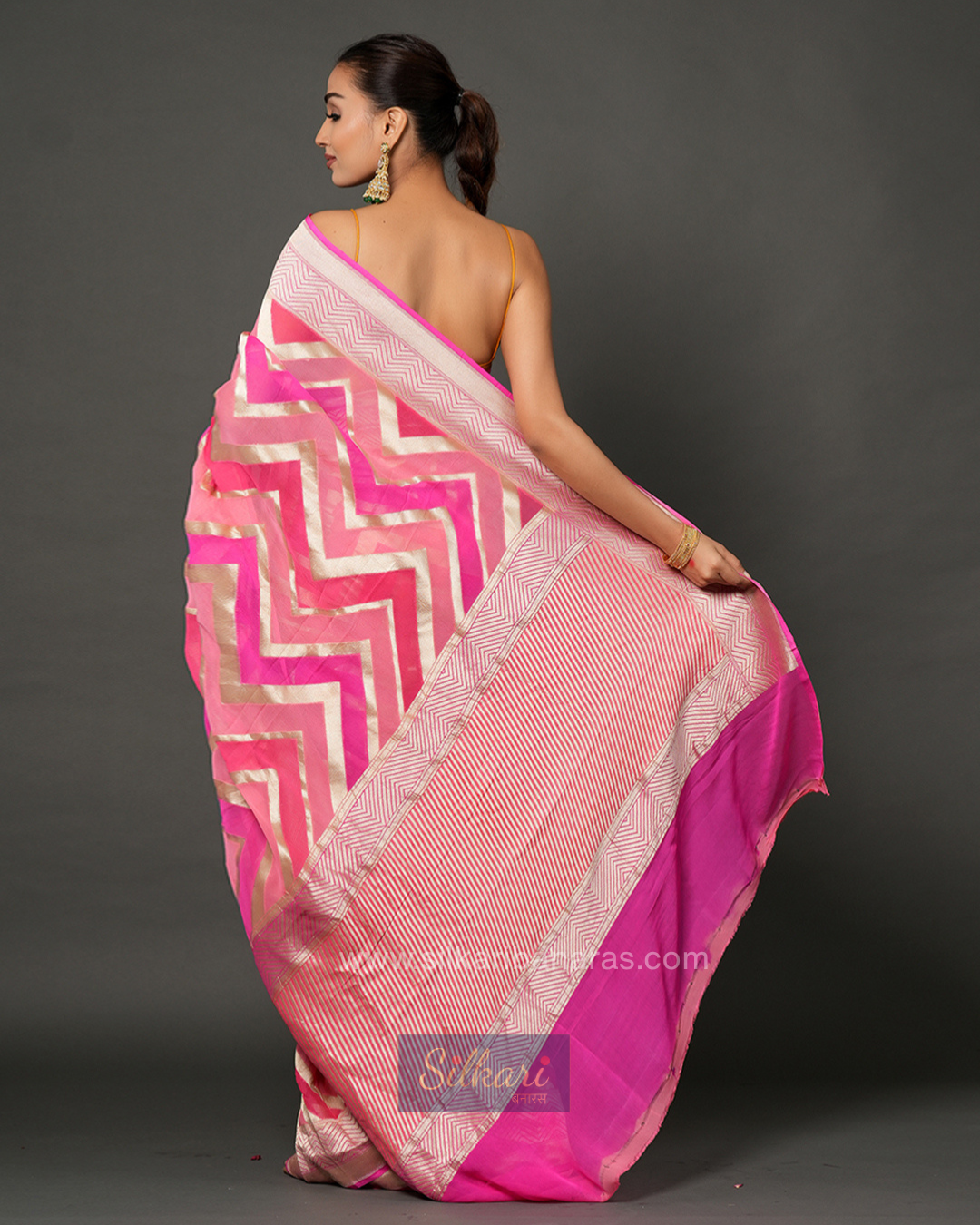 Pink and Cream Banarasi Khaddi Georgette Saree