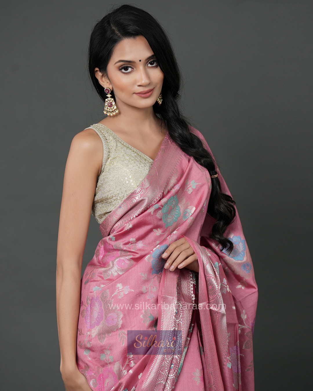 Pastel Pink Banarasi Chinya Silk Saree