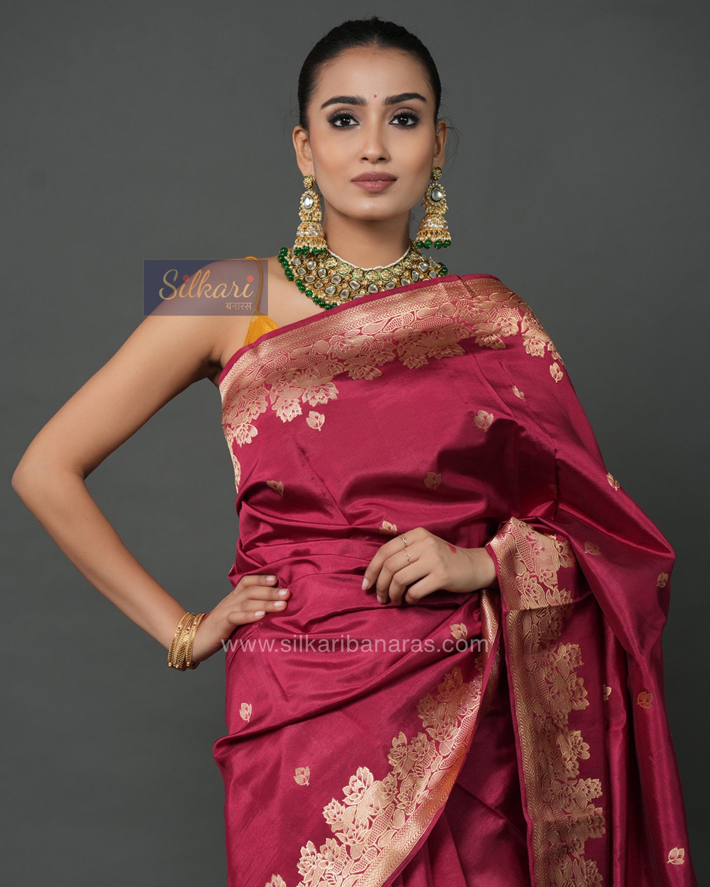 Banarasi Mashru Silk Saree in Maroon