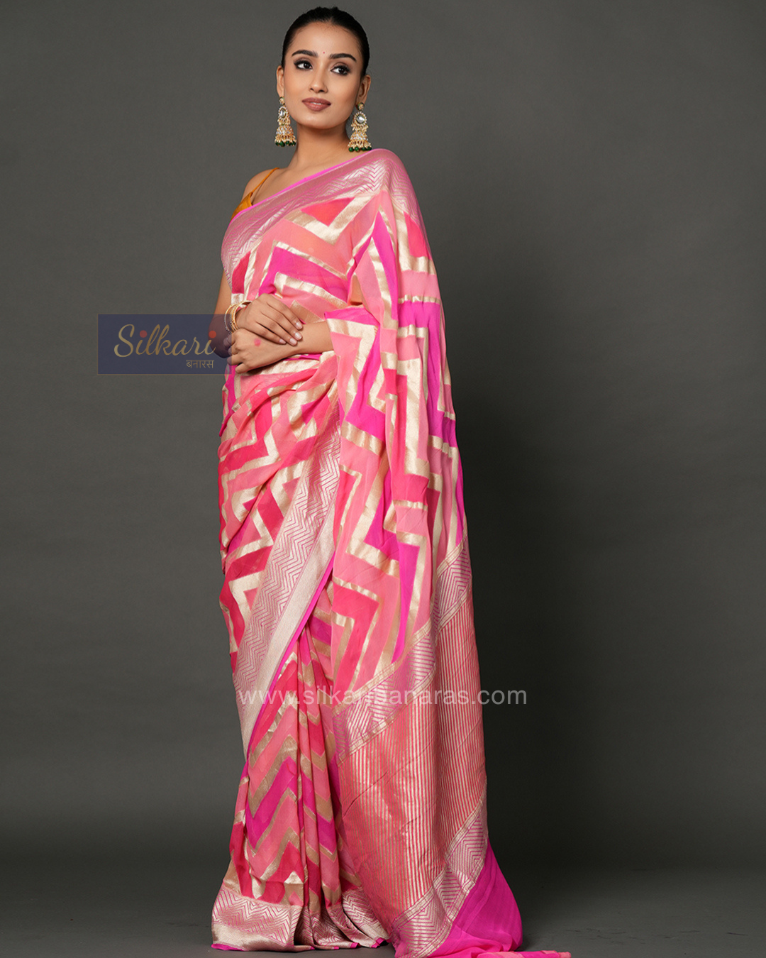 Pink and Cream Banarasi Khaddi Georgette Saree