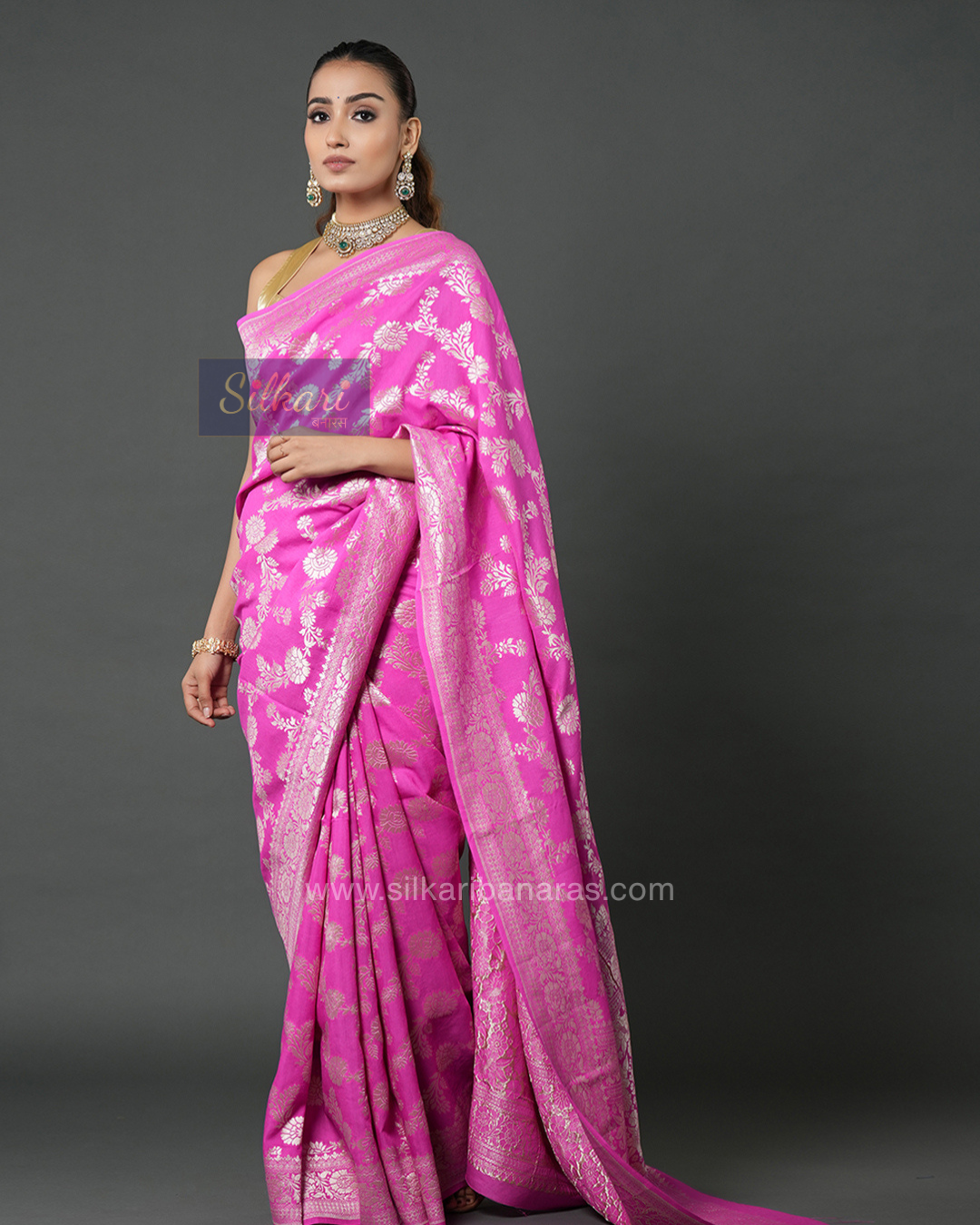 Magenta Pink Banarasi Moonga Silk Saree
