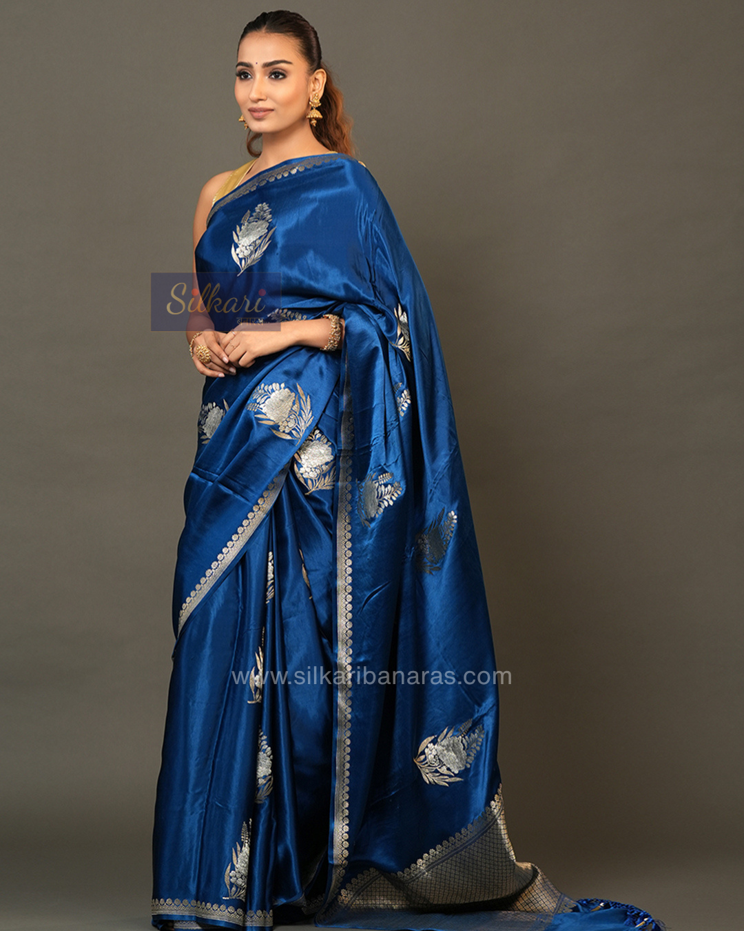 Midnight Blue Banarasi Mashru Silk Saree