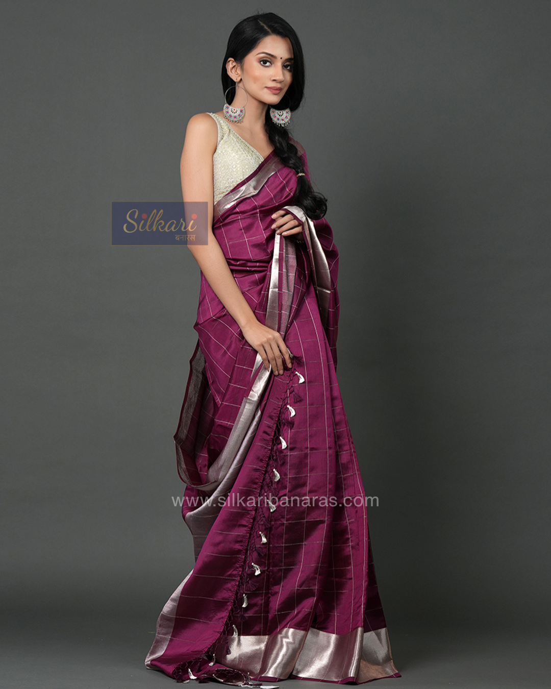 Wine Purple Pure Banarasi Silk Saree