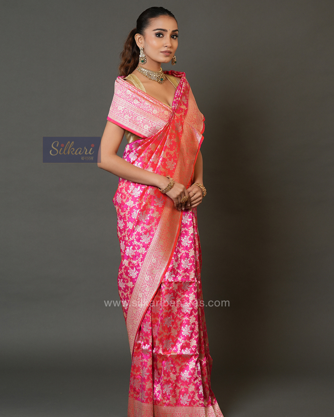 Banarasi Katan Silk Saree in Hot Pink