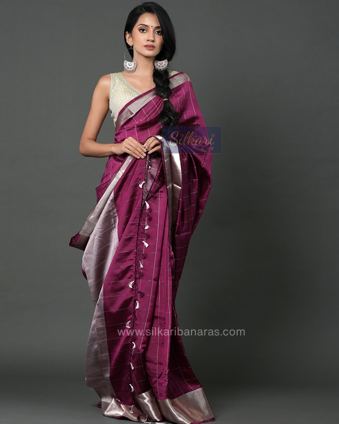 Wine Purple Pure Banarasi Silk Saree