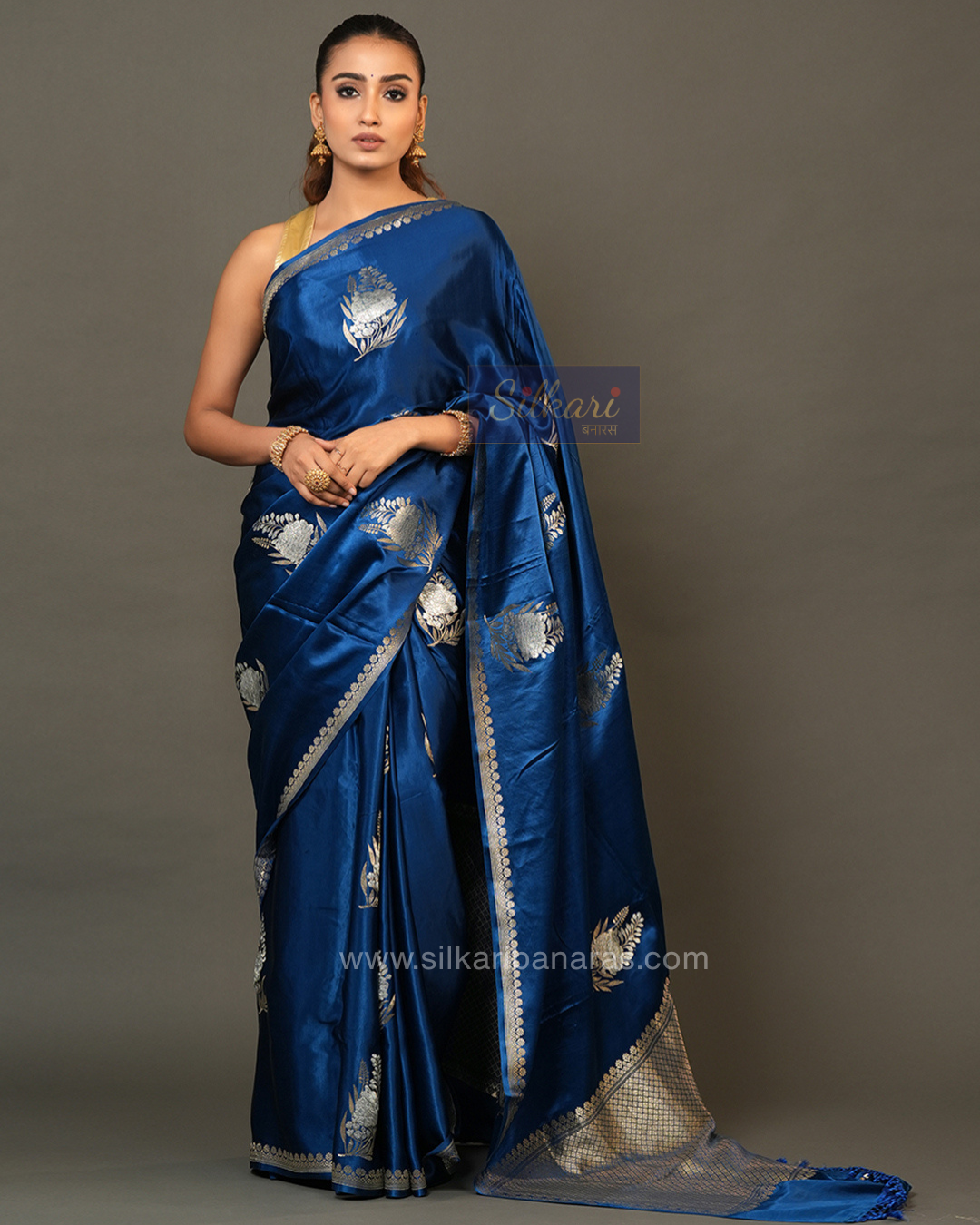 Midnight Blue Banarasi Mashru Silk Saree