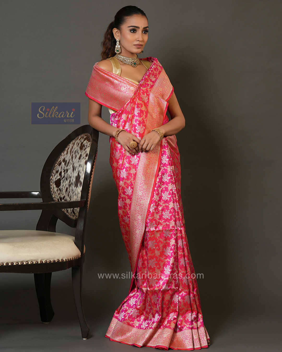 Banarasi Katan Silk Saree in Hot Pink