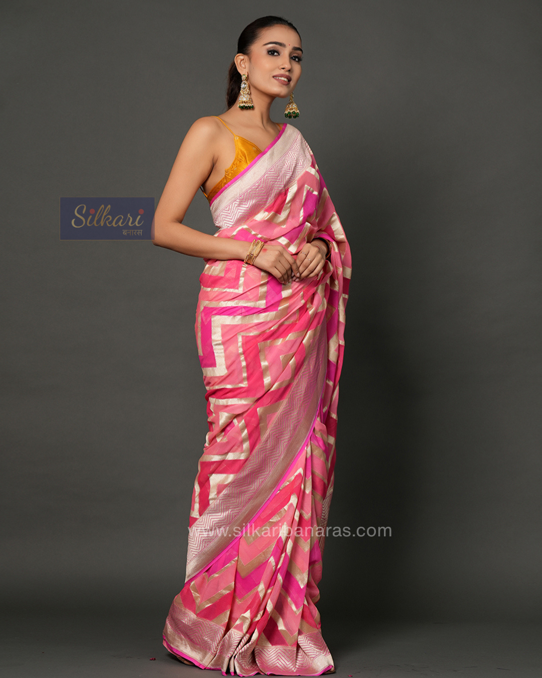 Pink and Cream Banarasi Khaddi Georgette Saree