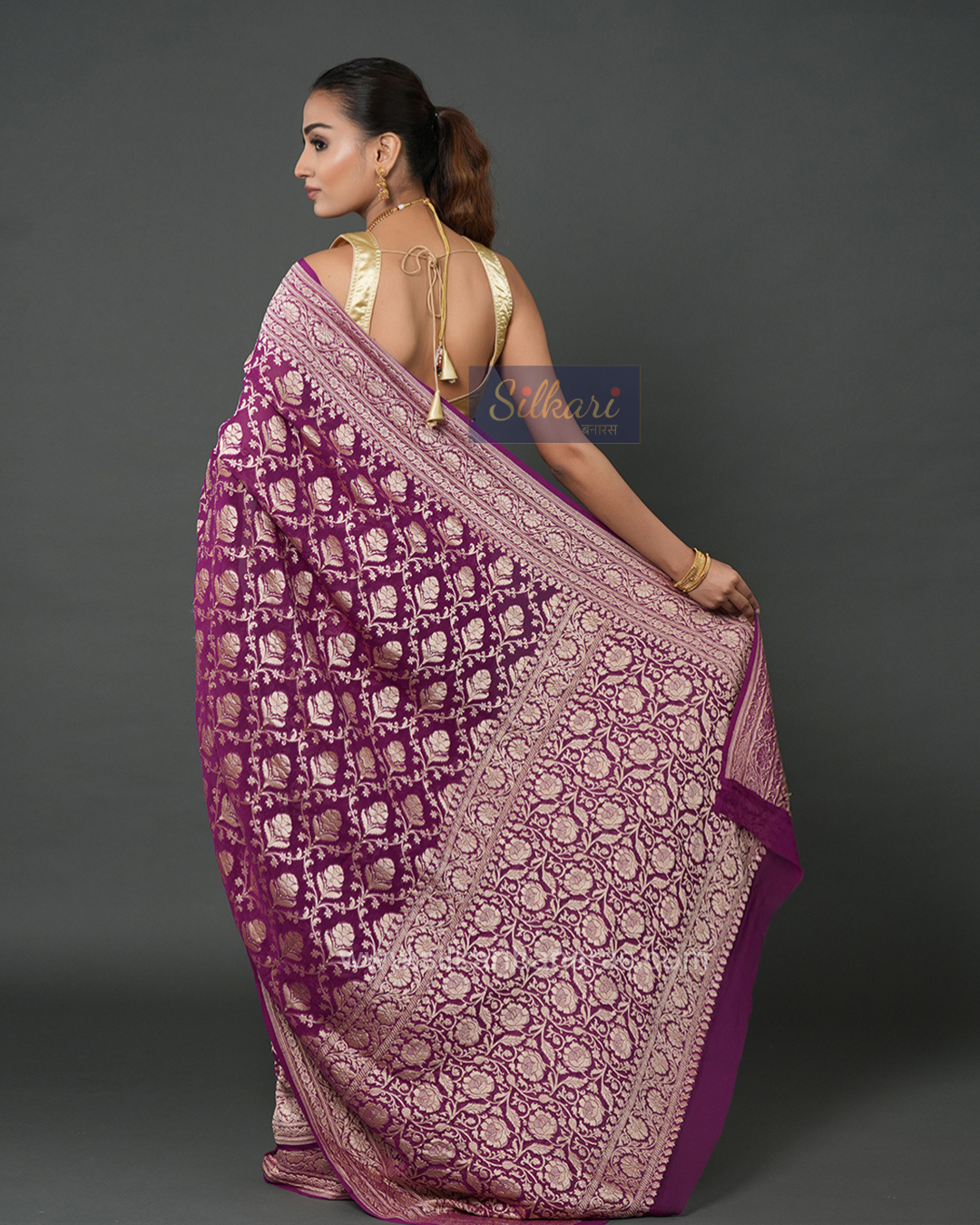 Banarasi Khaddi Georgette Saree in Wine