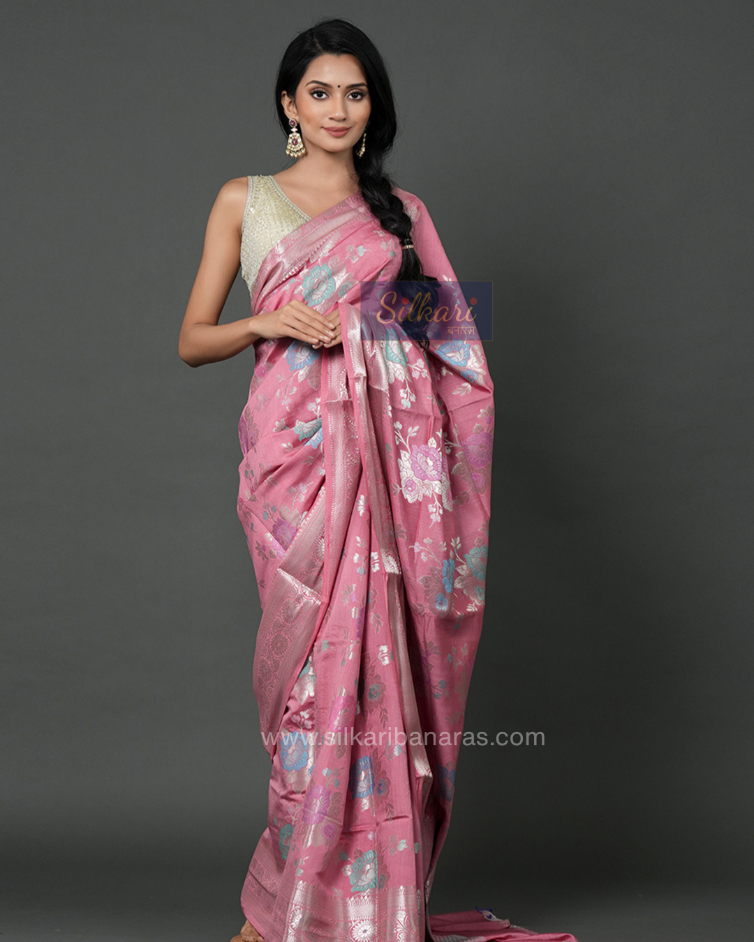 Pastel Pink Banarasi Chinya Silk Saree
