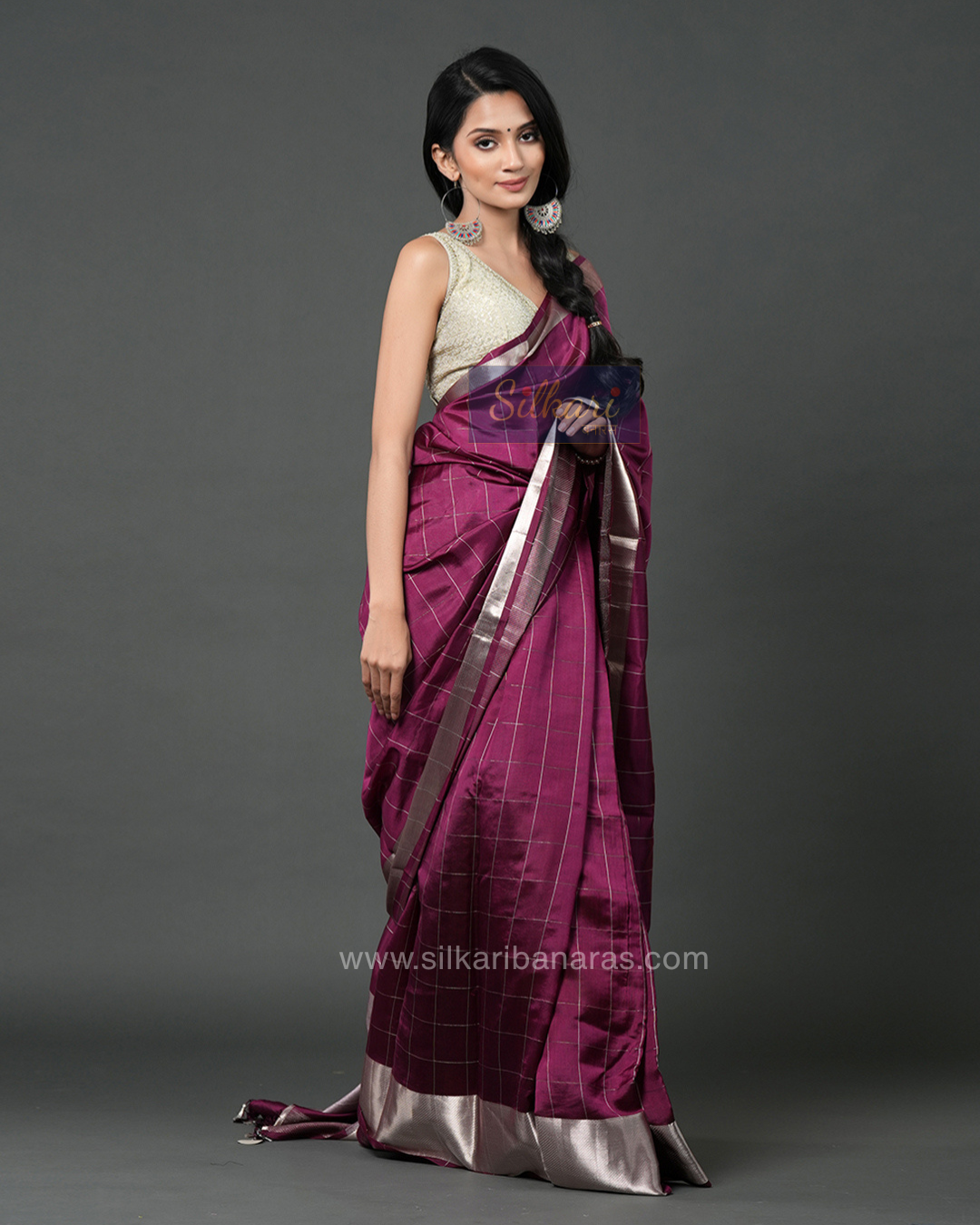Wine Purple Pure Banarasi Silk Saree