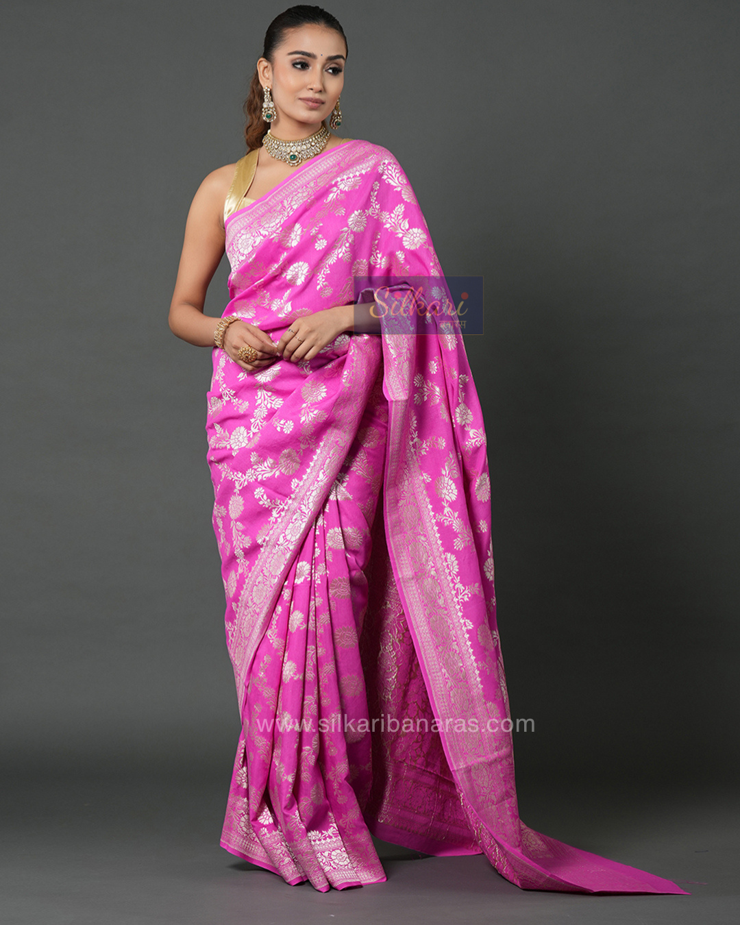 Magenta Pink Banarasi Moonga Silk Saree