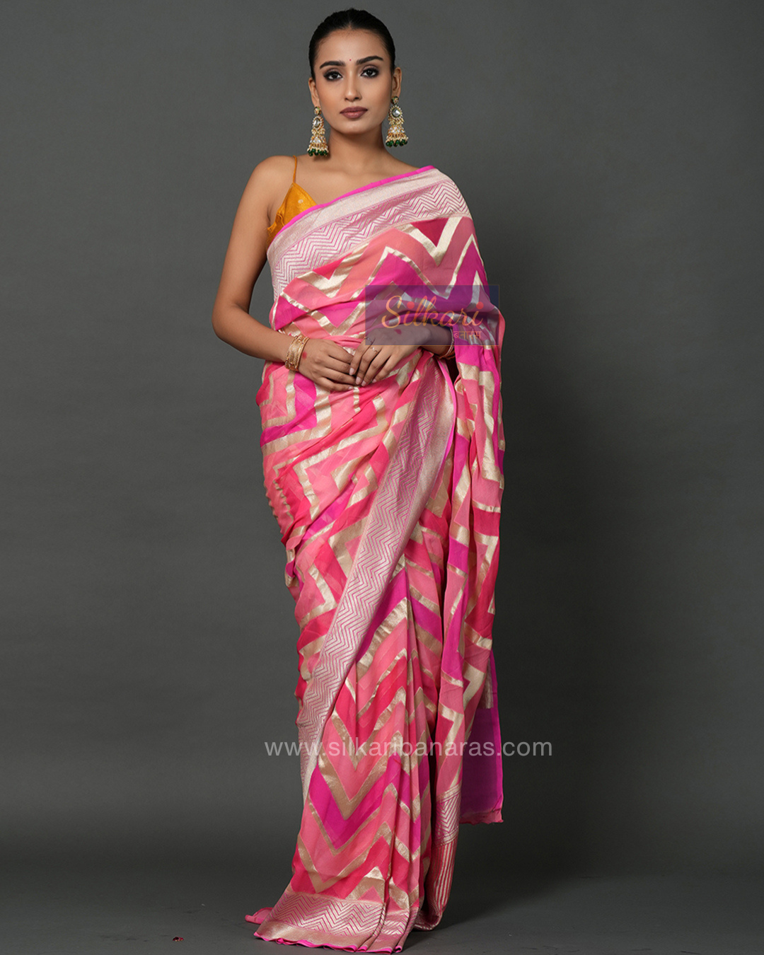 Pink and Cream Banarasi Khaddi Georgette Saree