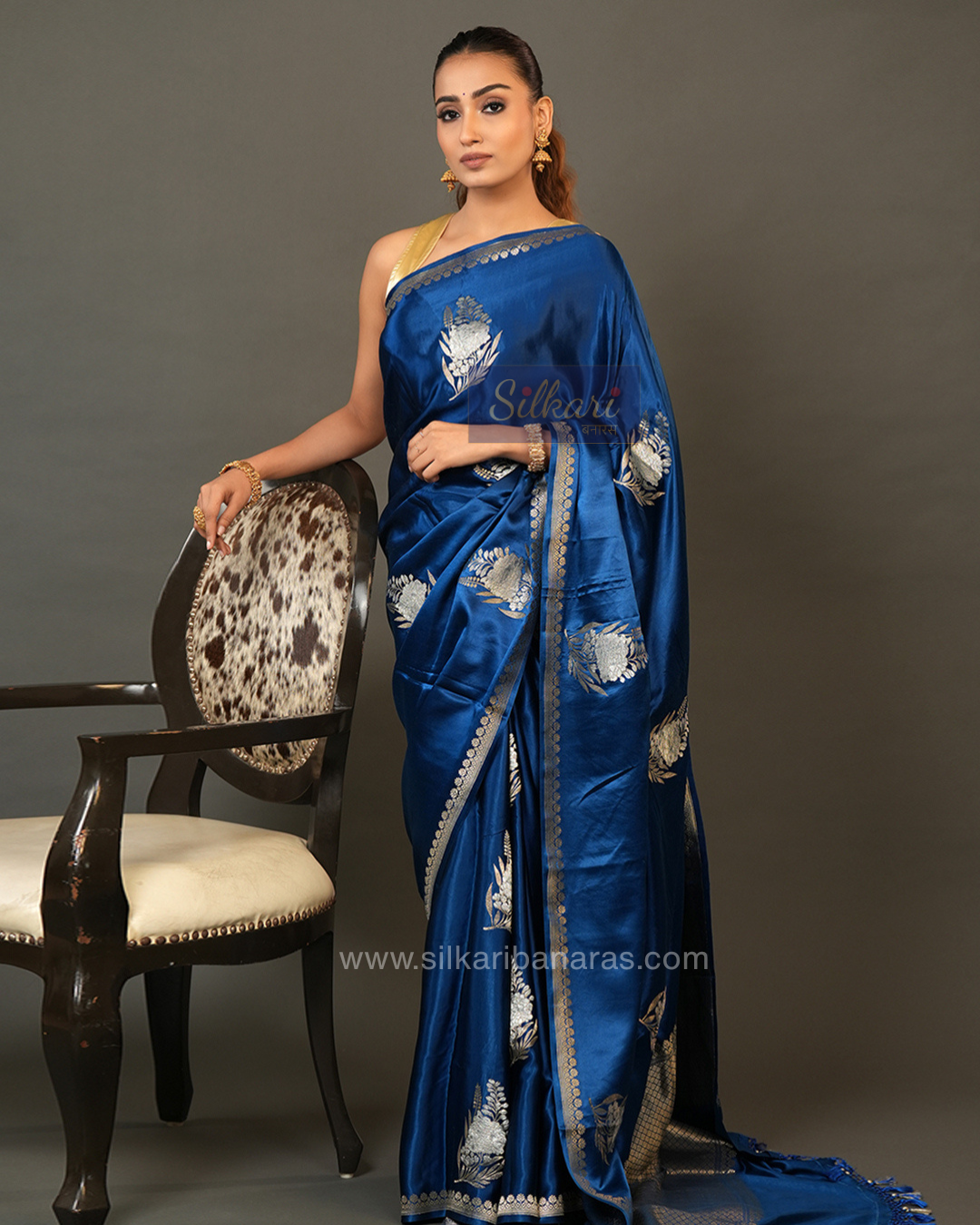Midnight Blue Banarasi Mashru Silk Saree