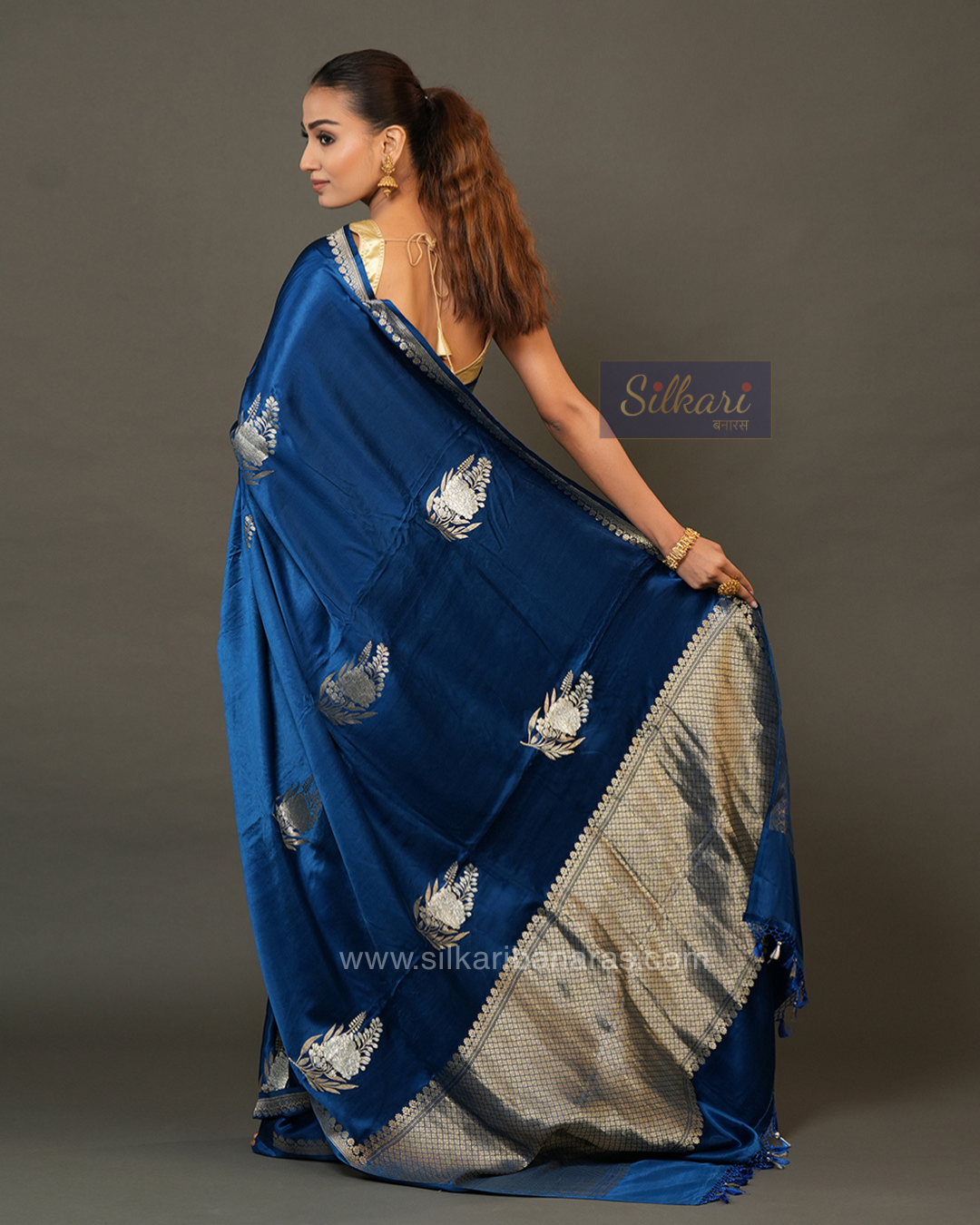 Midnight Blue Banarasi Mashru Silk Saree