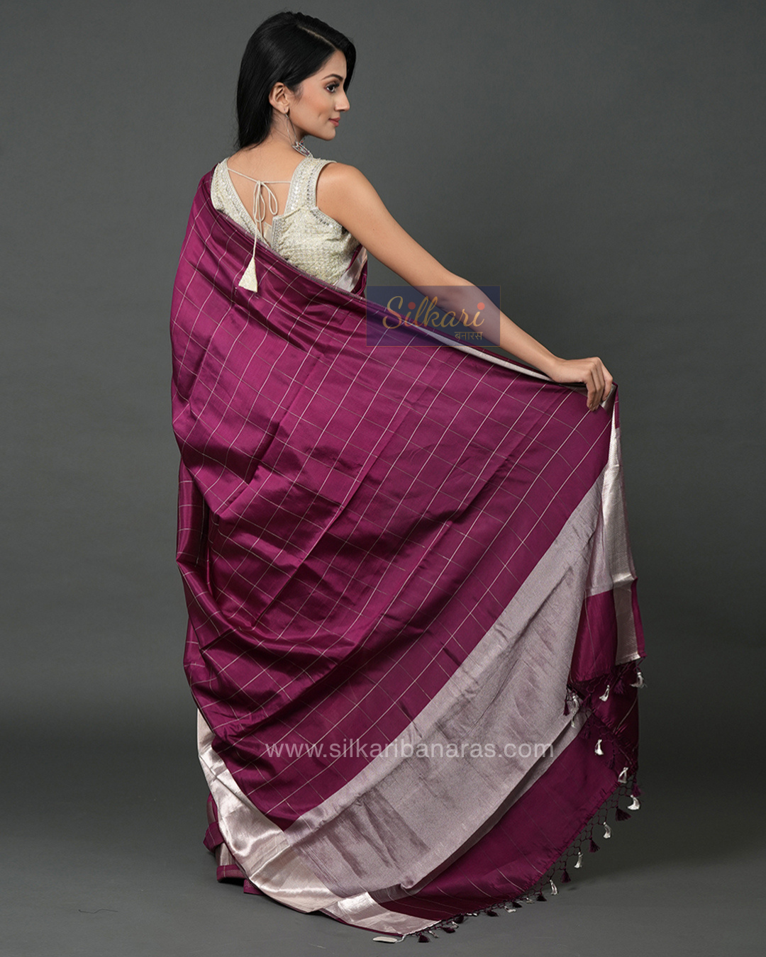 Wine Purple Pure Banarasi Silk Saree