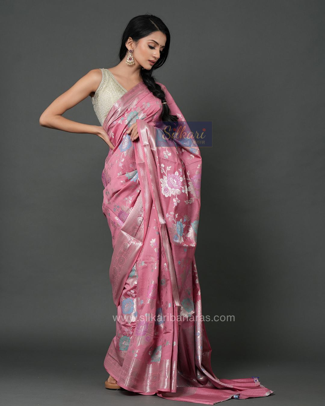 Pastel Pink Banarasi Chinya Silk Saree