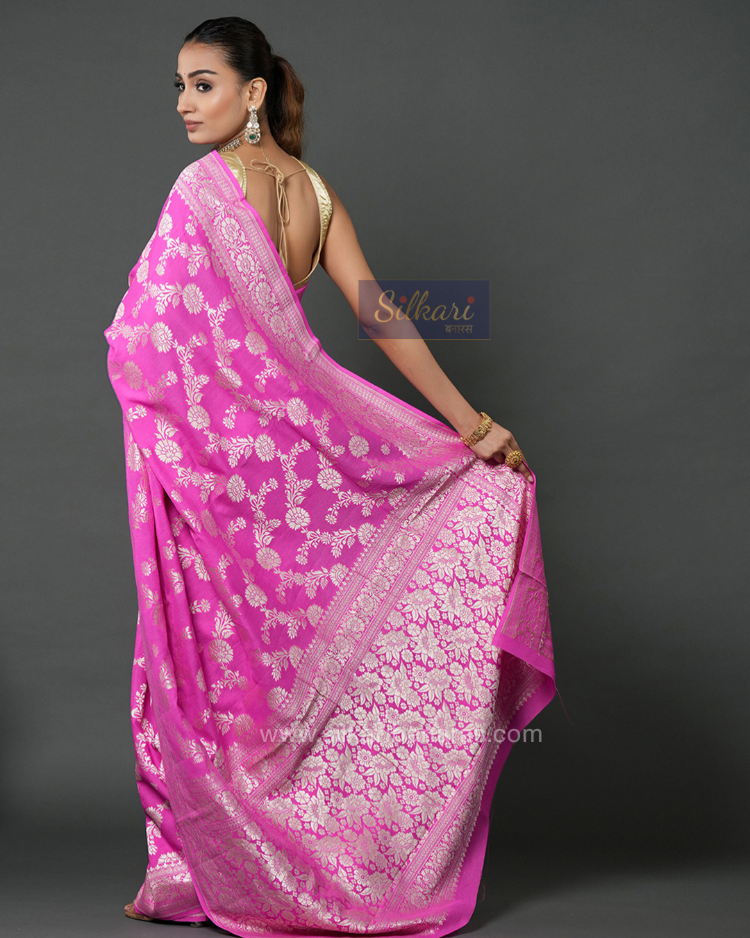 Magenta Pink Banarasi Moonga Silk Saree