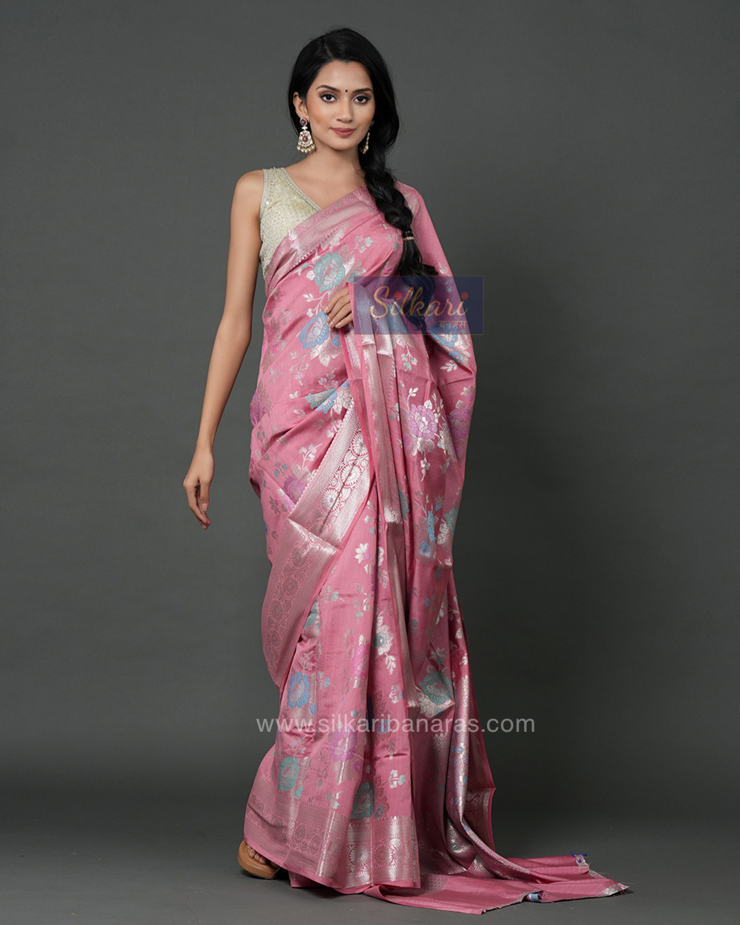 Pastel Pink Banarasi Chinya Silk Saree