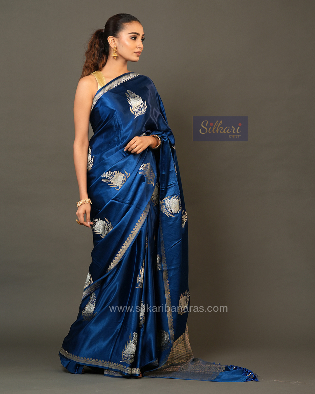Midnight Blue Banarasi Mashru Silk Saree
