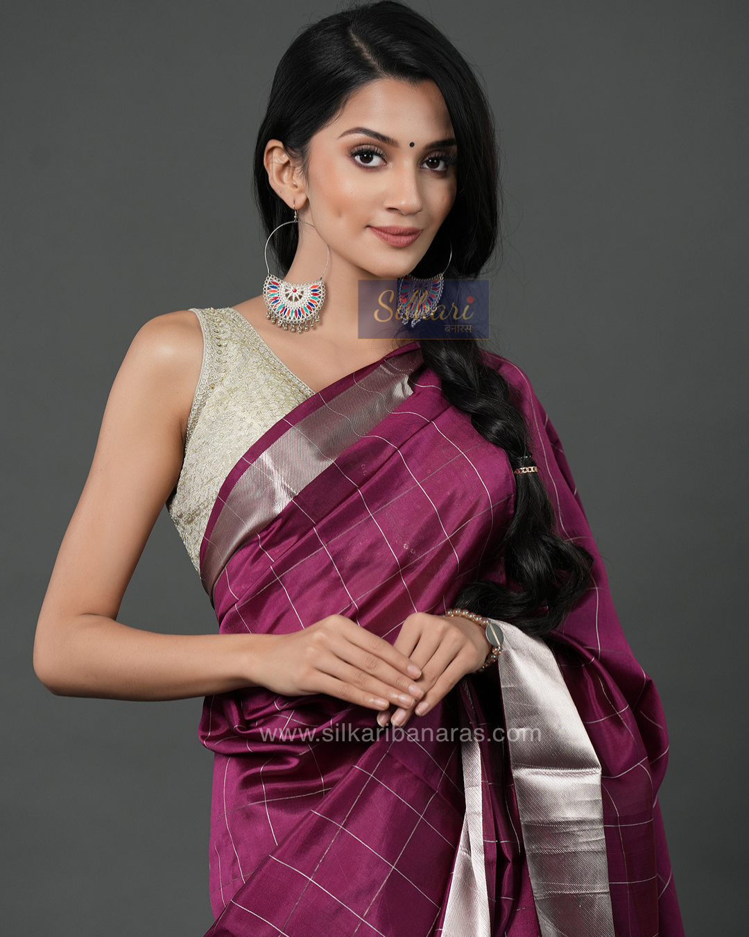 Wine Purple Pure Banarasi Silk Saree