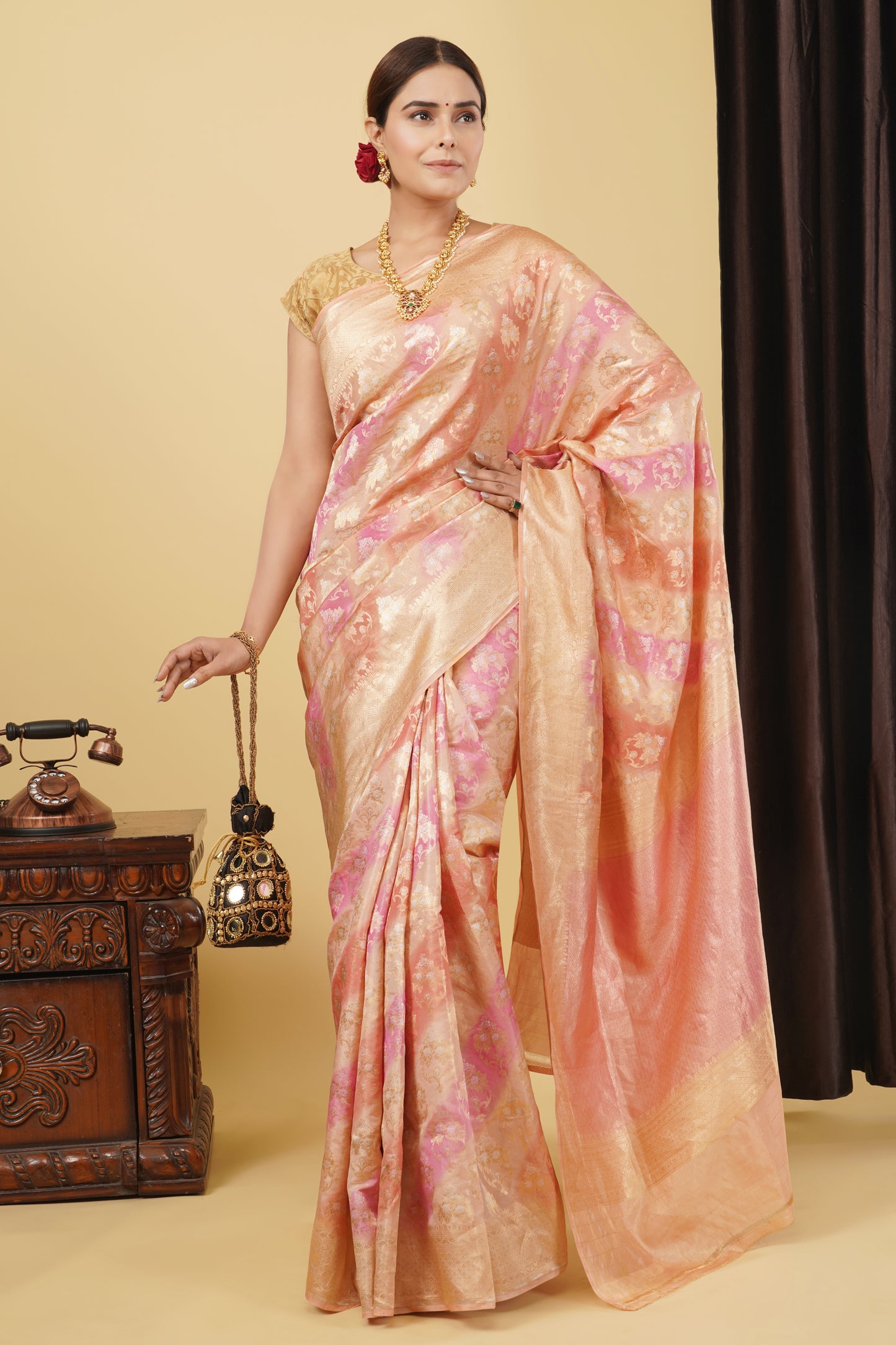 Tissue Saree - Peachy Pink