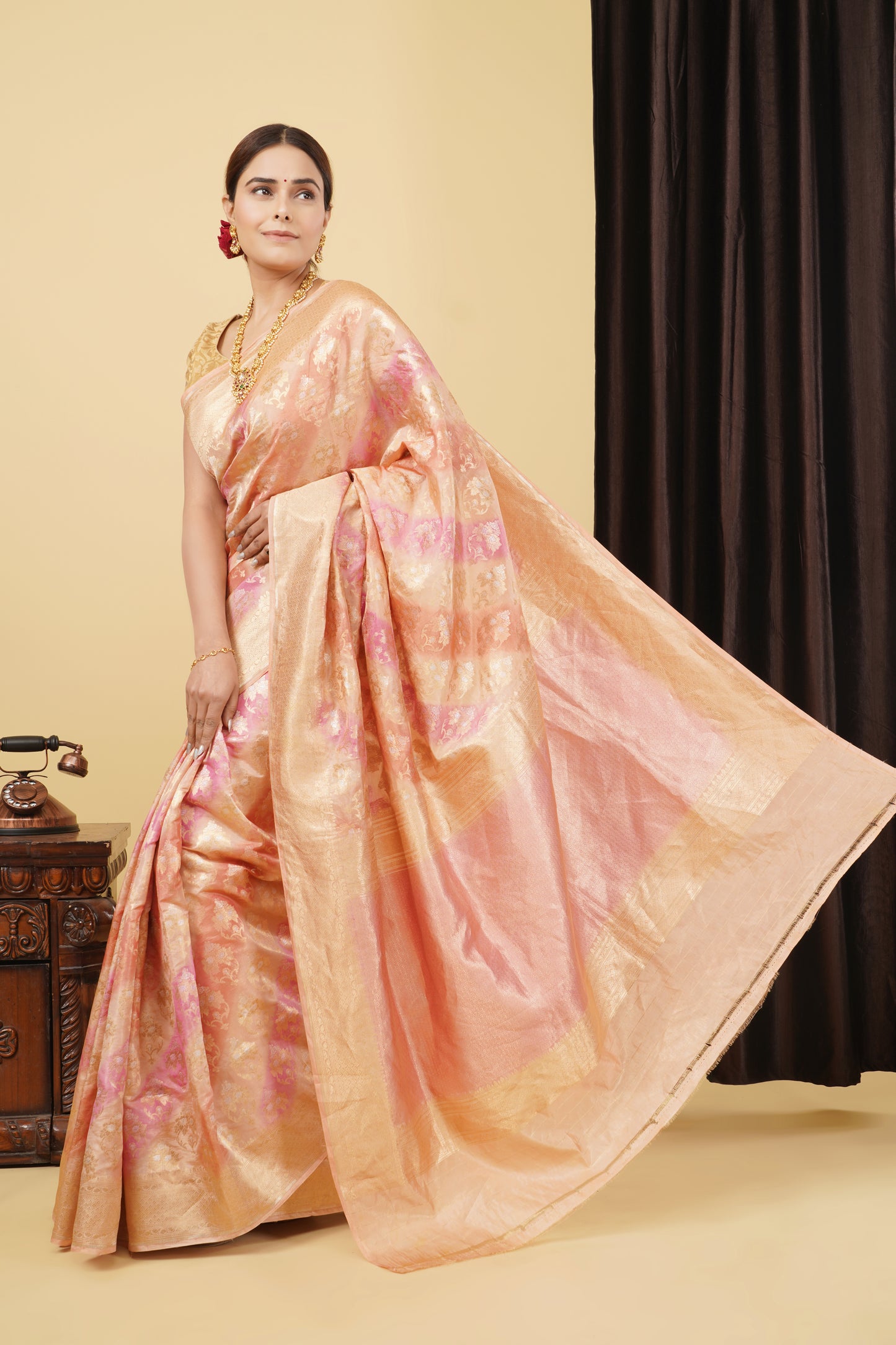 Tissue Saree - Peachy Pink