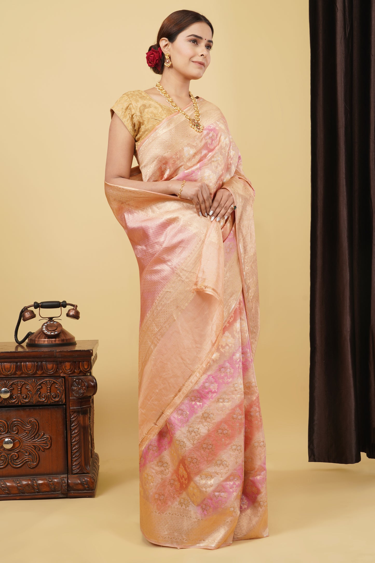 Tissue Saree - Peachy Pink