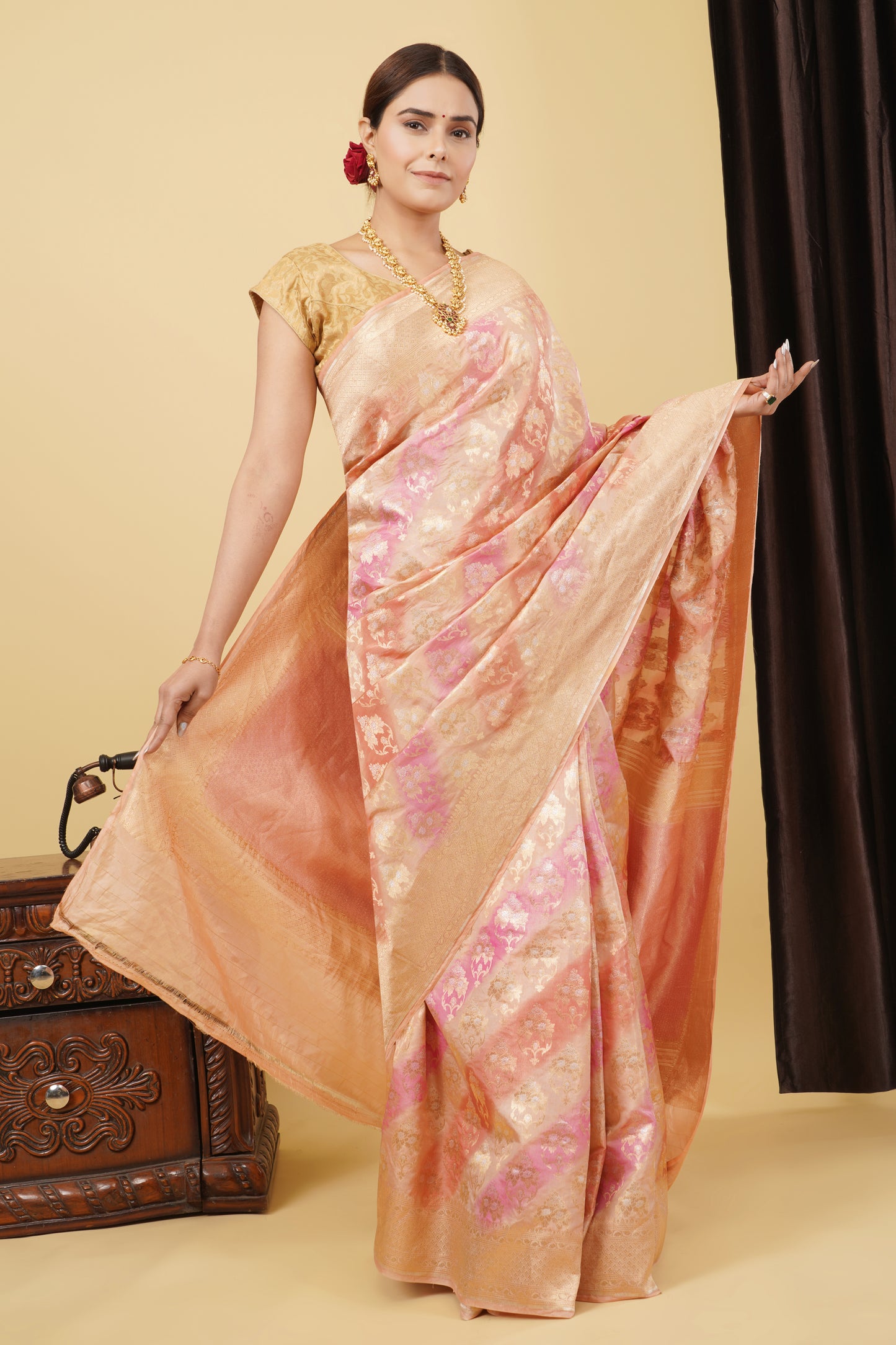 Tissue Saree - Peachy Pink