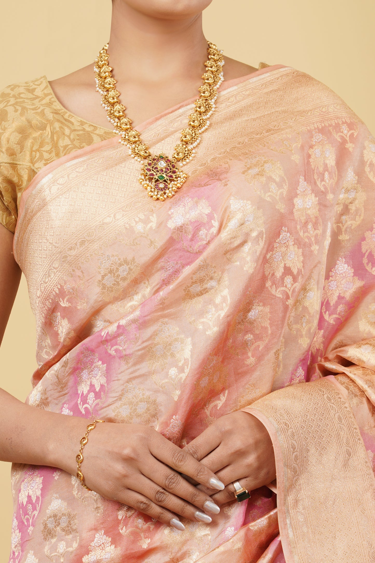 Tissue Saree - Peachy Pink