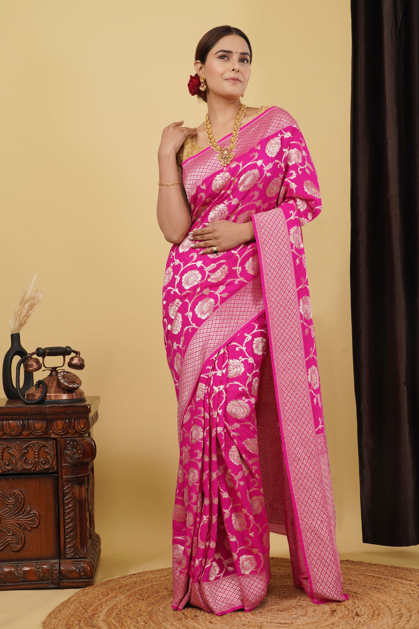 Monga Silk Saree – Hot Pink