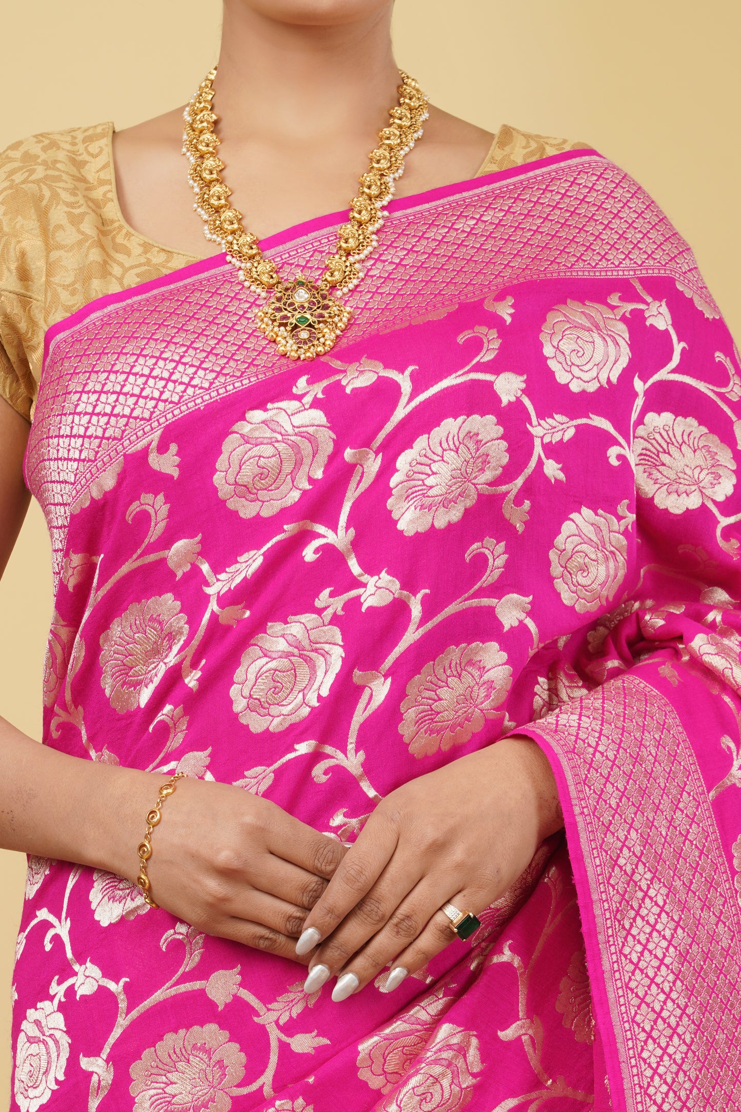 Monga Silk Saree – Hot Pink