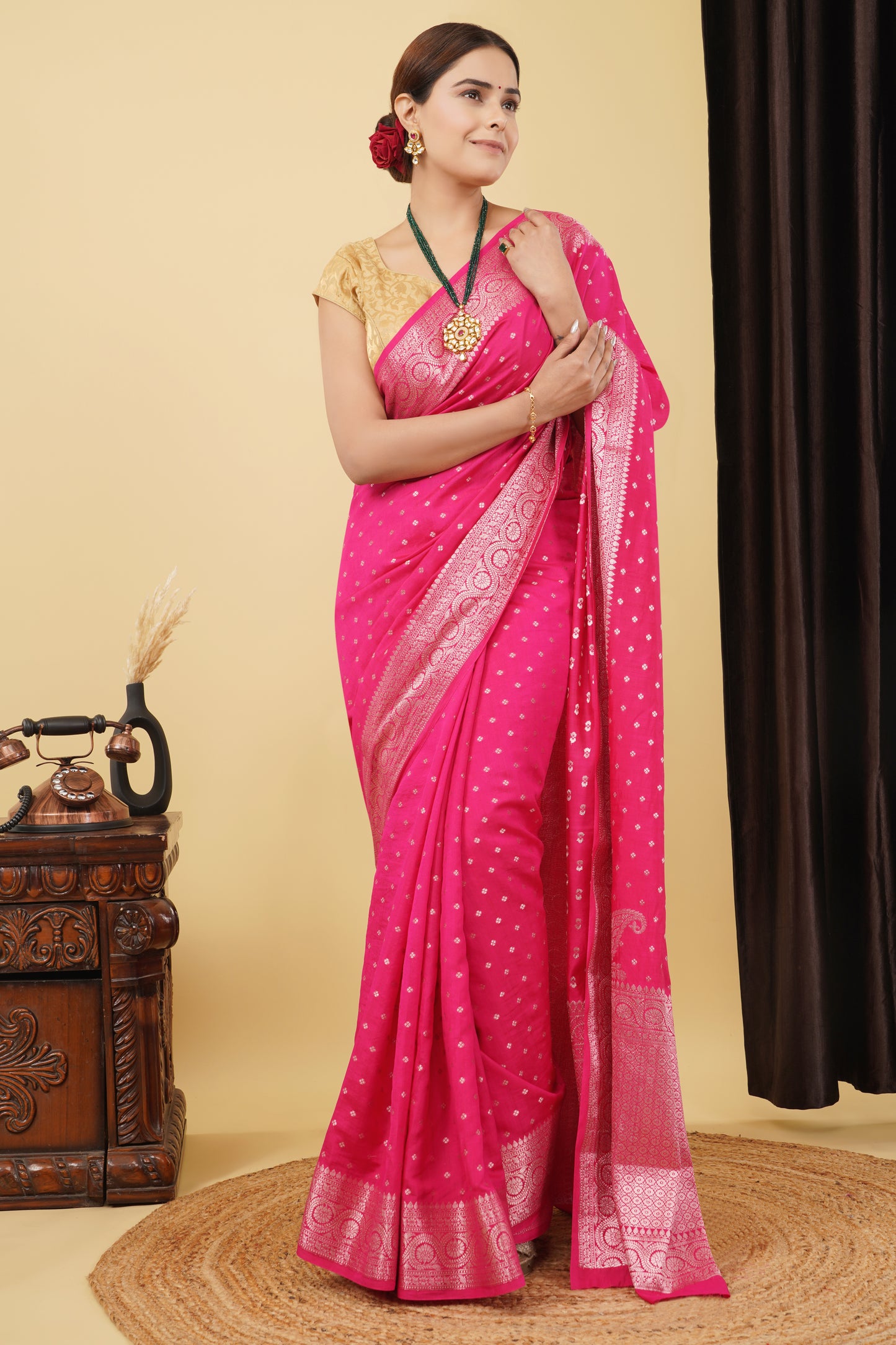 Chiniya Silk Saree – Magenta Pink