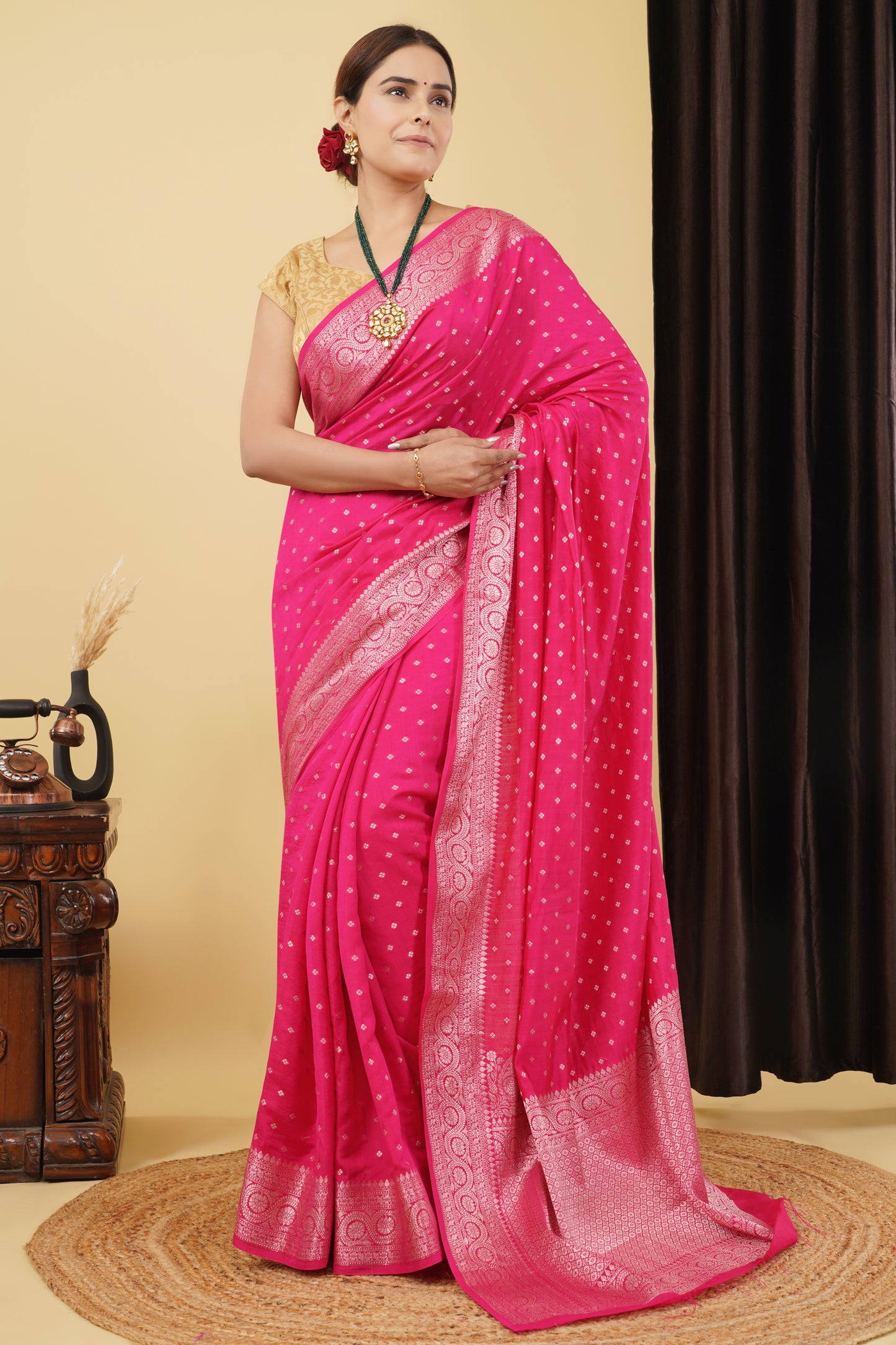 Chiniya Silk Saree – Magenta Pink