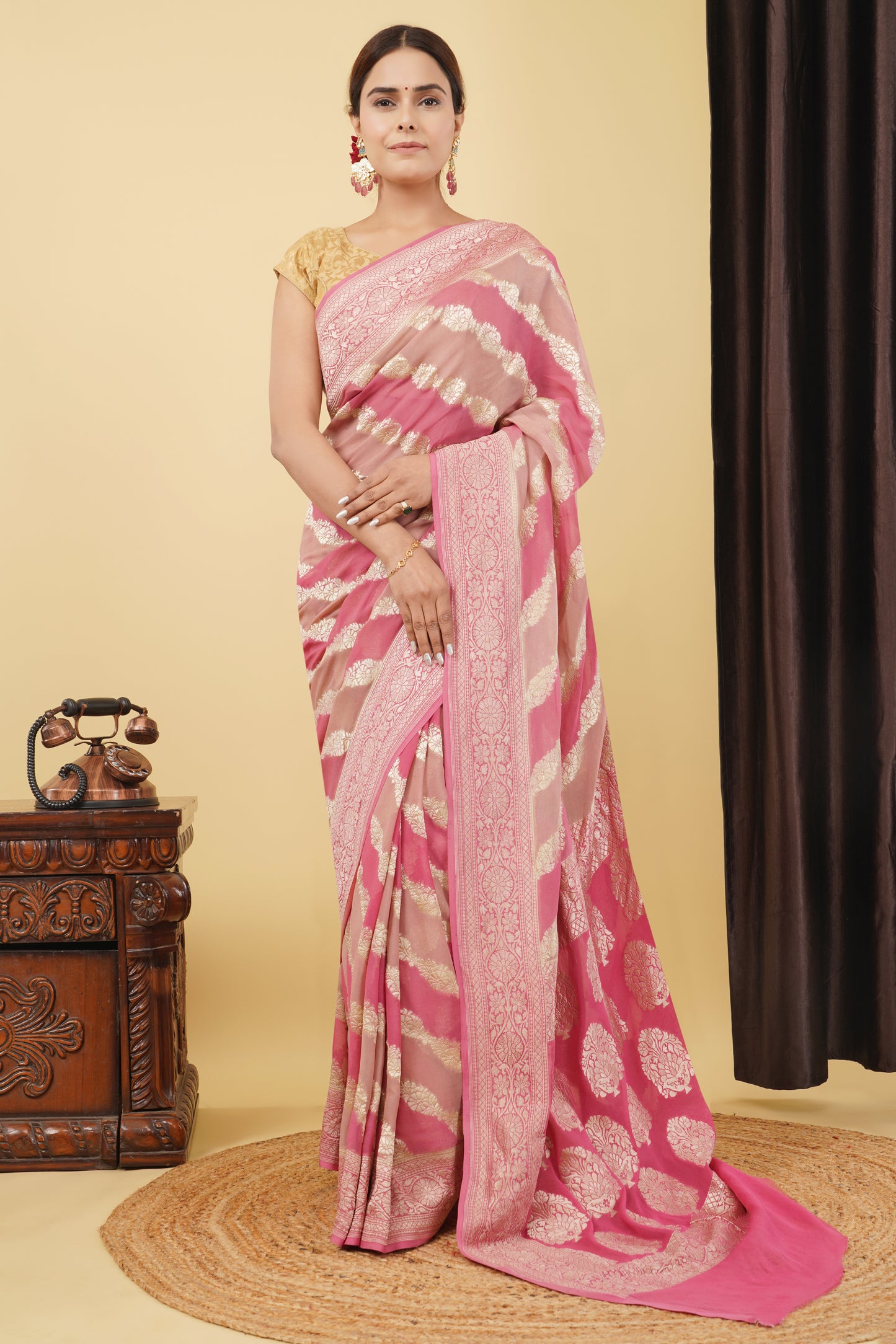 Khaddi Georgette Saree – Pastel Pinks