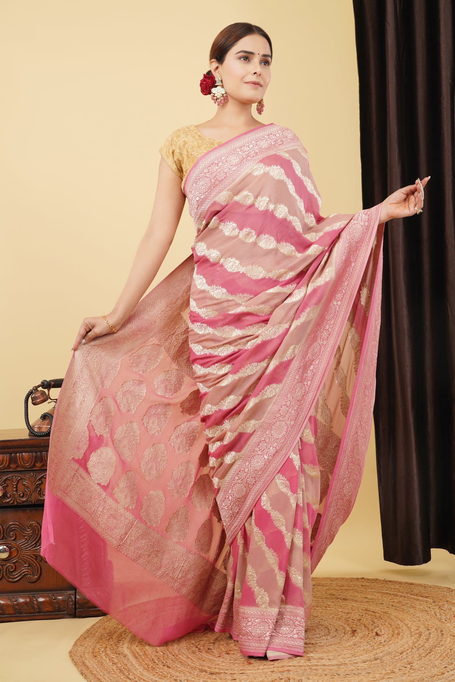 Khaddi Georgette Saree – Pastel Pinks