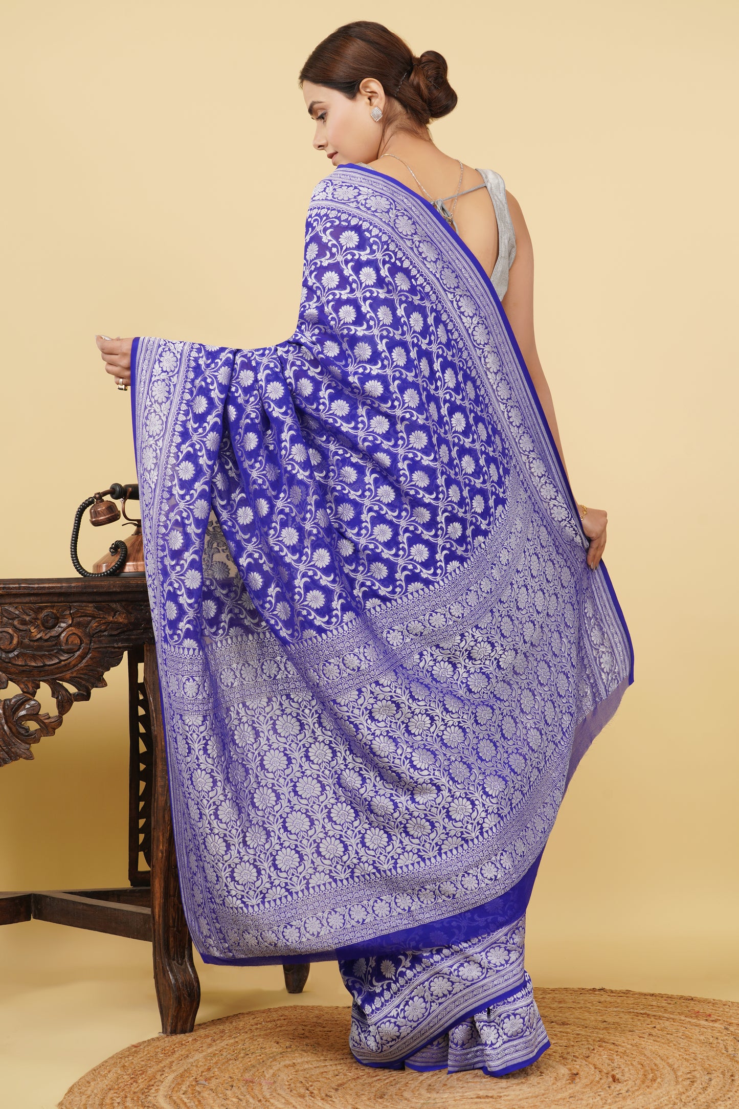Khaddi Georgette Saree – Electric Blue