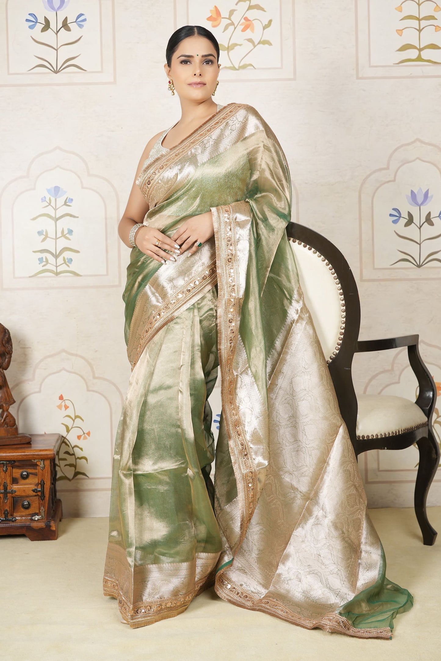 Tissue Saree - Pastel Green