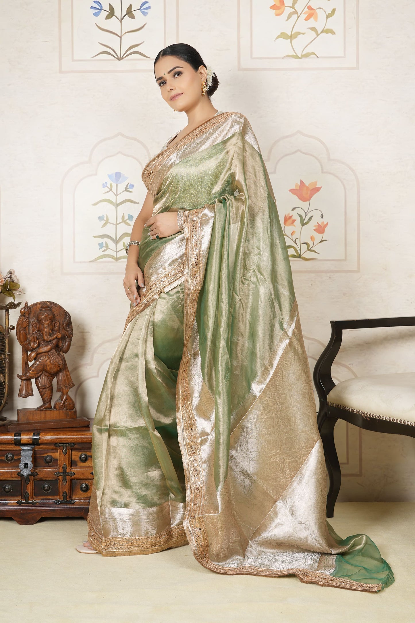 Tissue Saree - Pastel Green