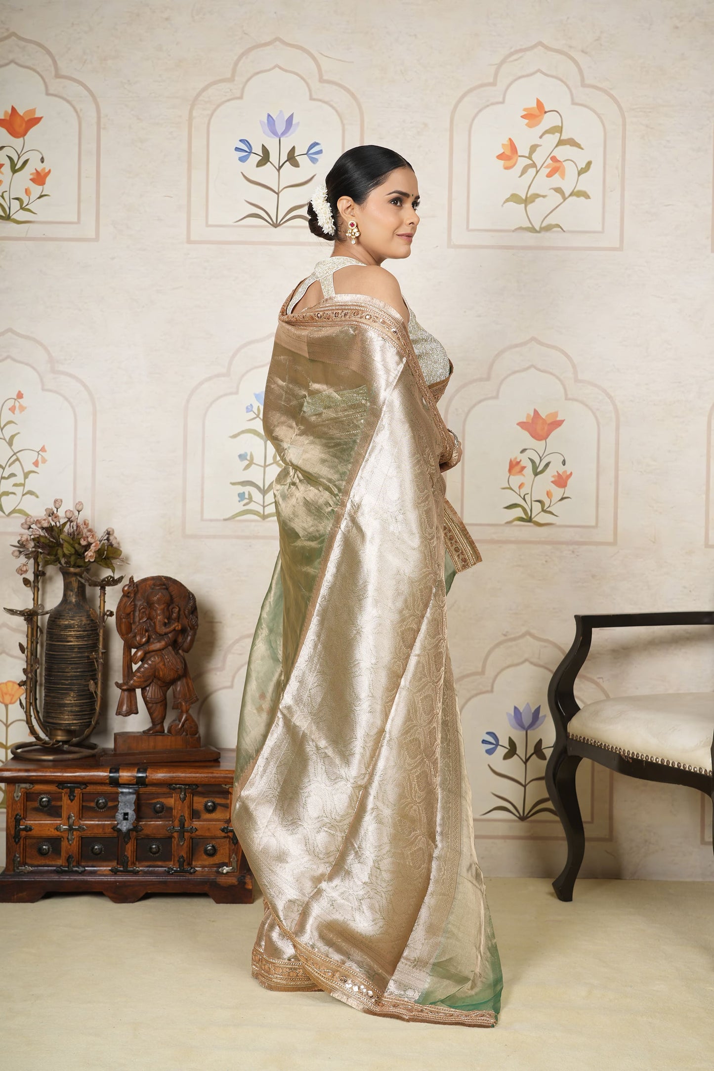 Tissue Saree - Pastel Green