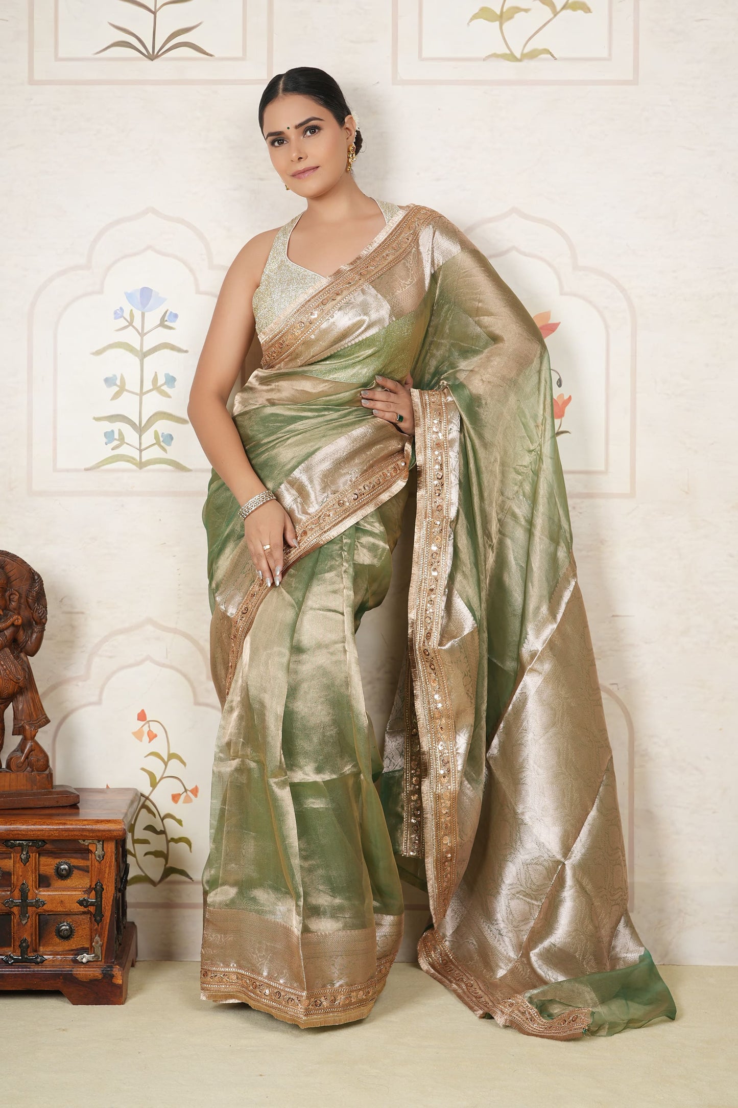 Tissue Saree - Pastel Green