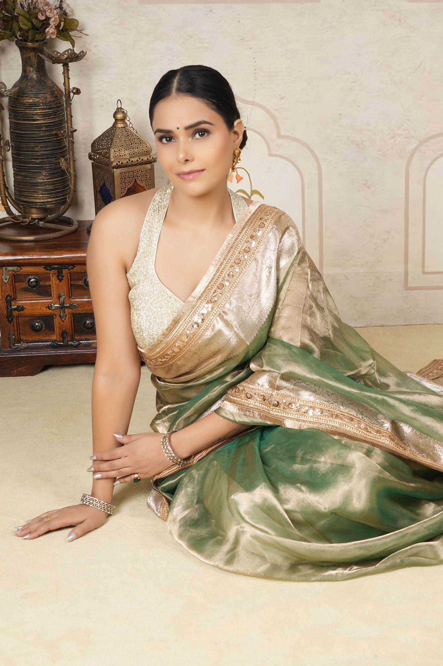 Tissue Saree - Pastel Green