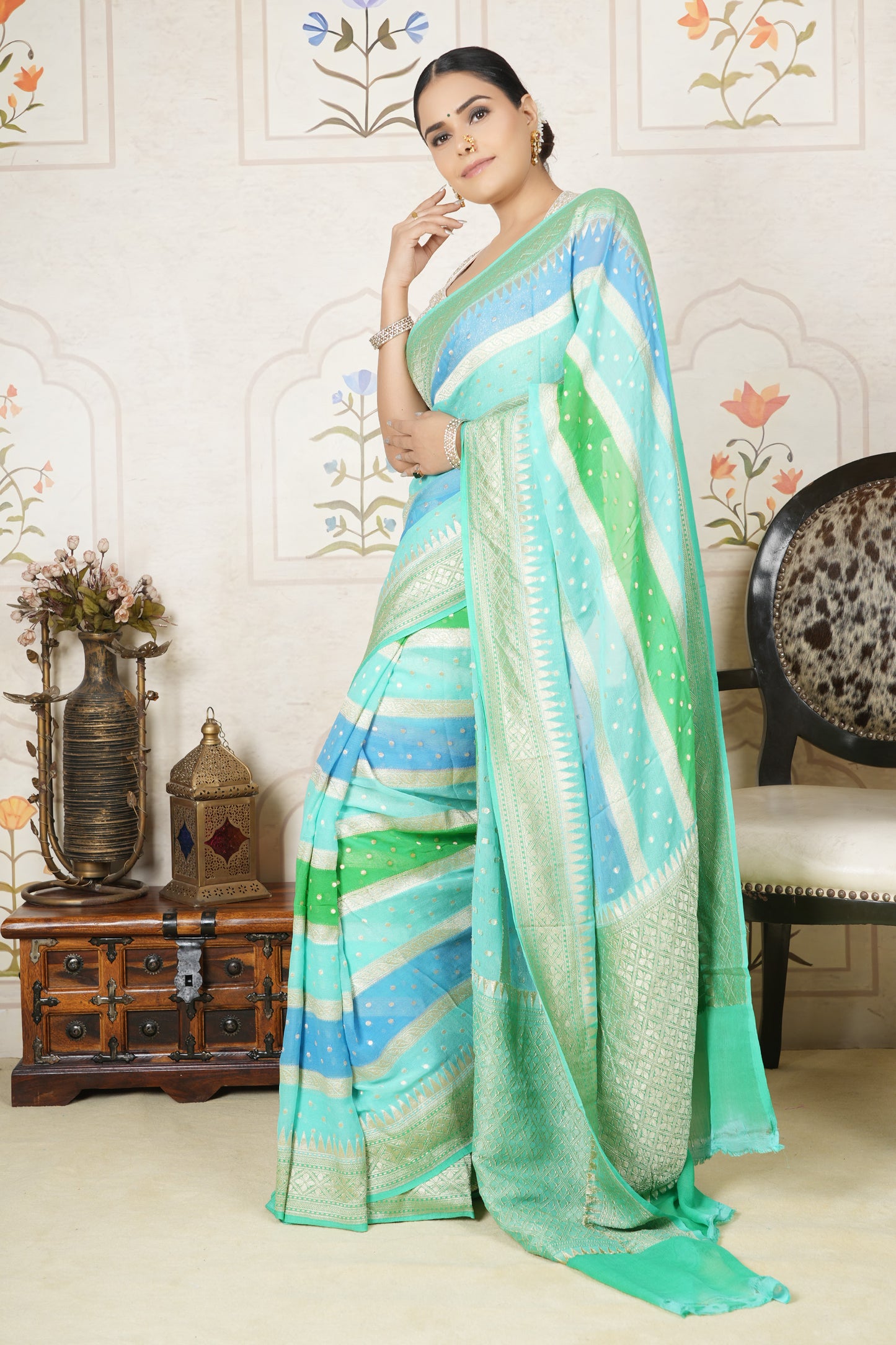 Khaddi Georgette Saree – Waves of the Ocean