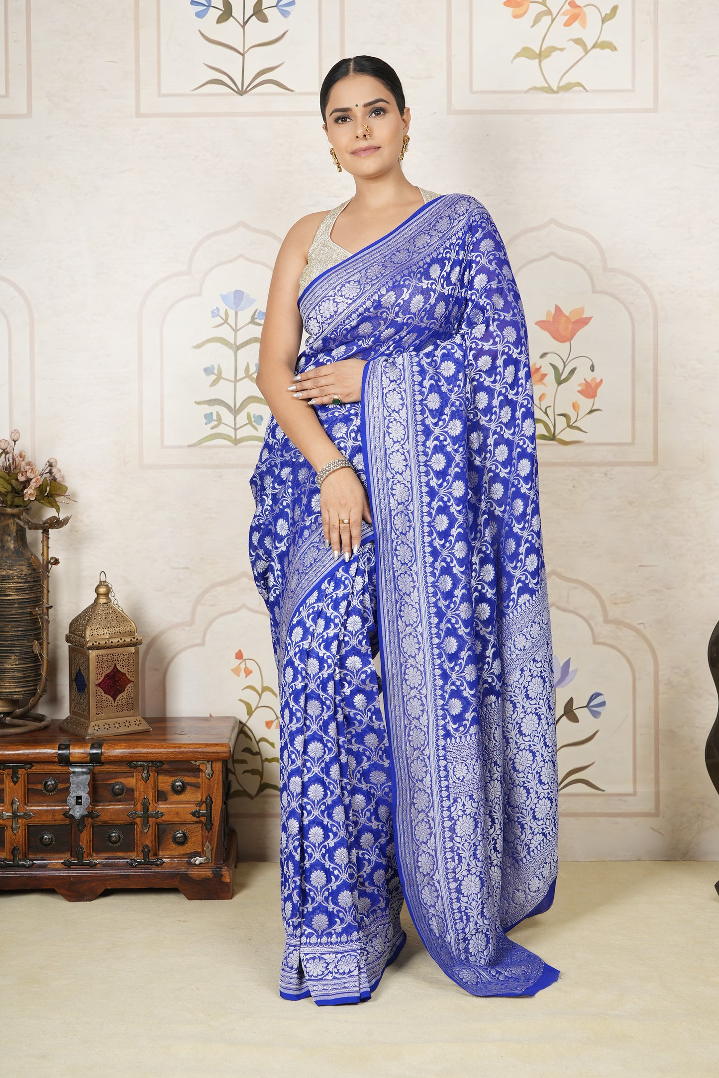 Khaddi Georgette Saree – Electric Blue
