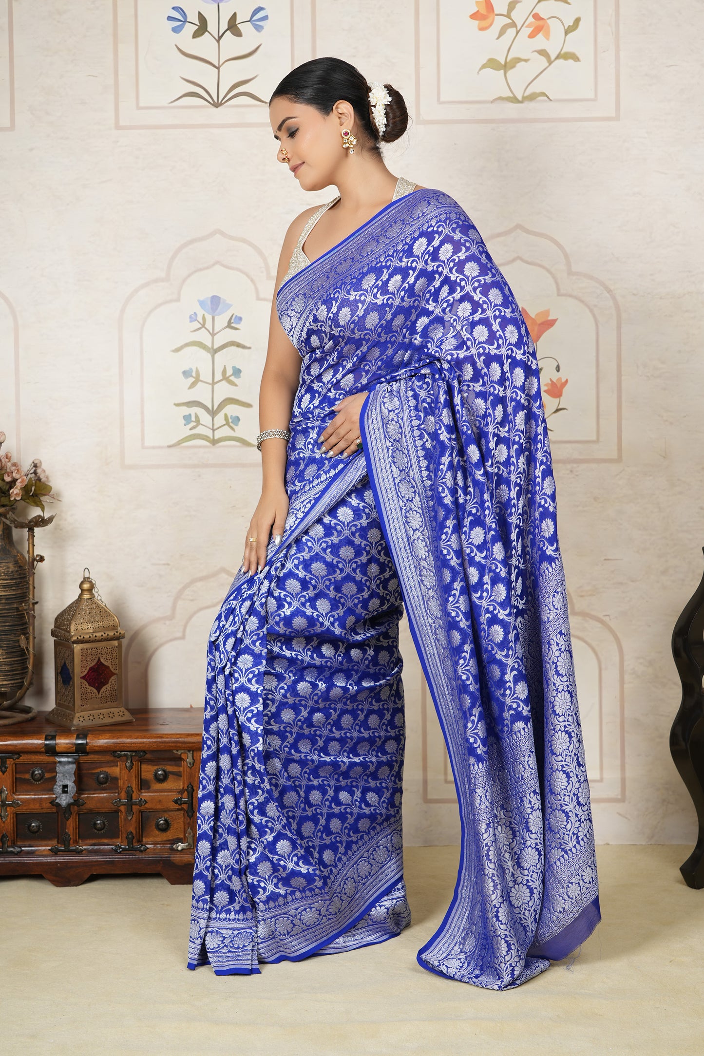 Khaddi Georgette Saree – Electric Blue
