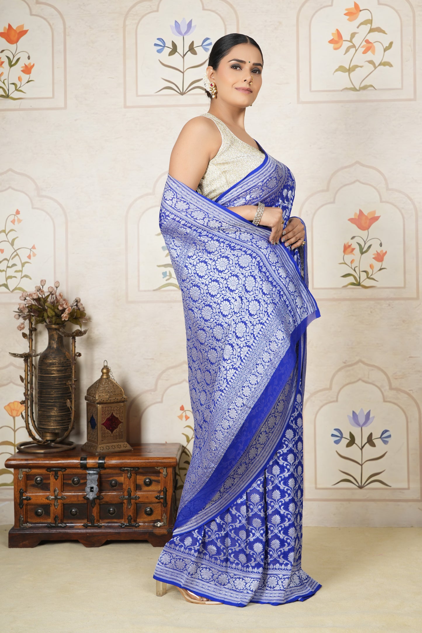 Khaddi Georgette Saree – Electric Blue