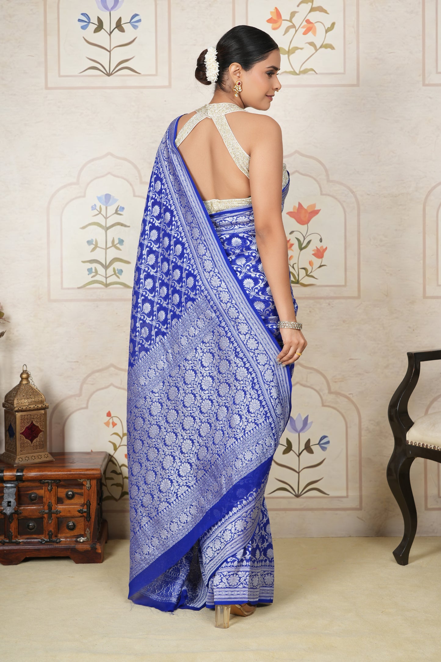 Khaddi Georgette Saree – Electric Blue