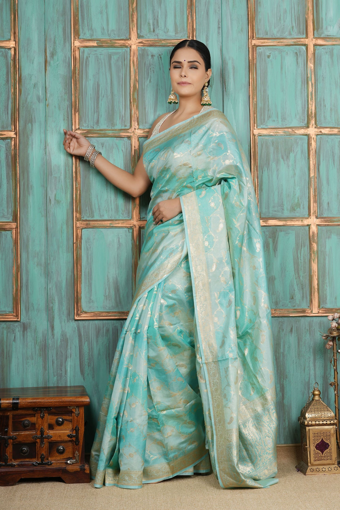 Tissue Saree - Aqua