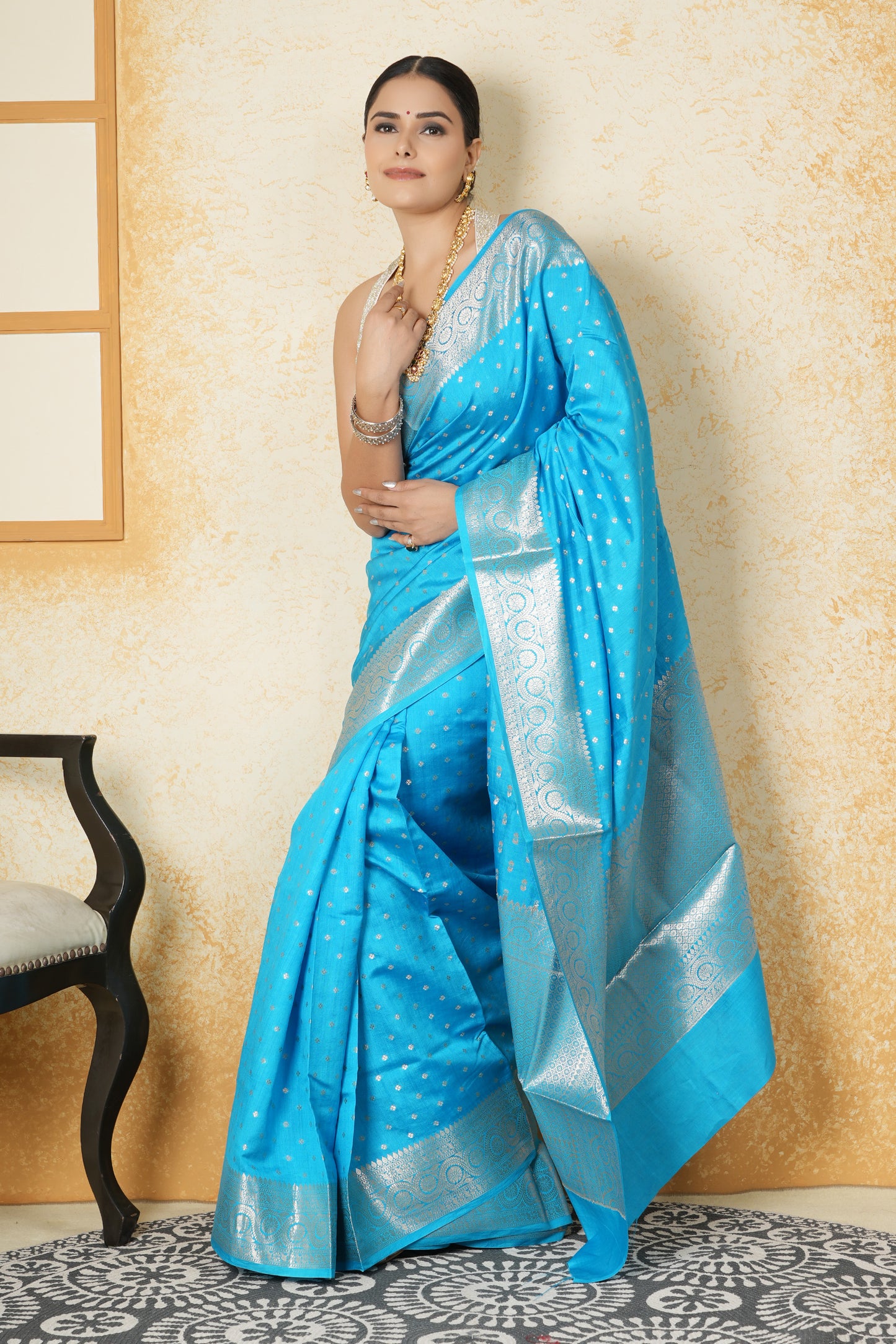 Chiniya Silk Saree – Sky Blue